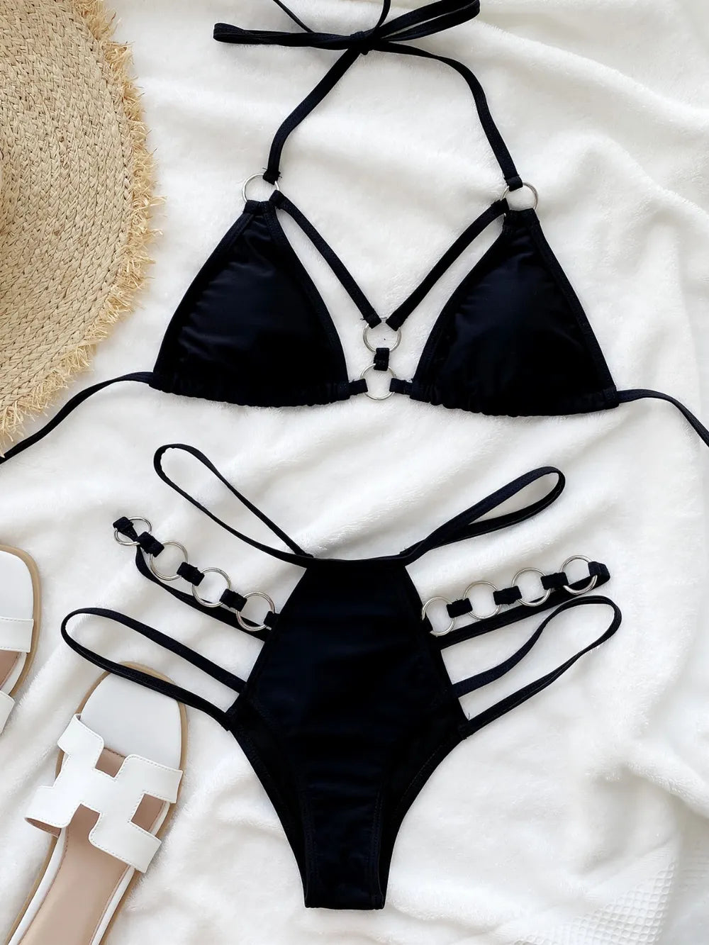 Black Classic Cutout Halter Neck Two-Piece Bikini Set