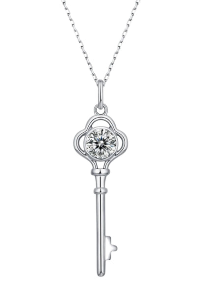 Sterling Silver 1 Carat Moissanite Key Pendant Necklace