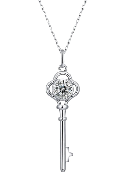 Sterling Silver 1 Carat Moissanite Key Pendant Necklace