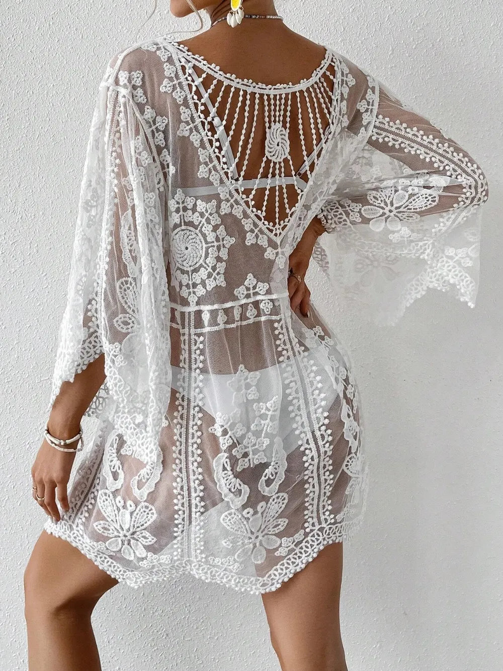 White Lace Round Neck Cover-Up