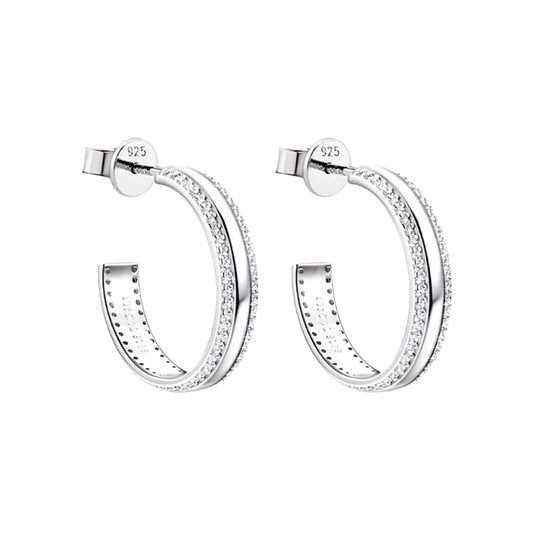Sterling Silver Inlaid Moissanite C-Hoop Earrings