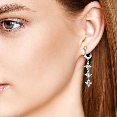 Moissanite 925 Sterling Silver Geometric Shape Earrings on ears