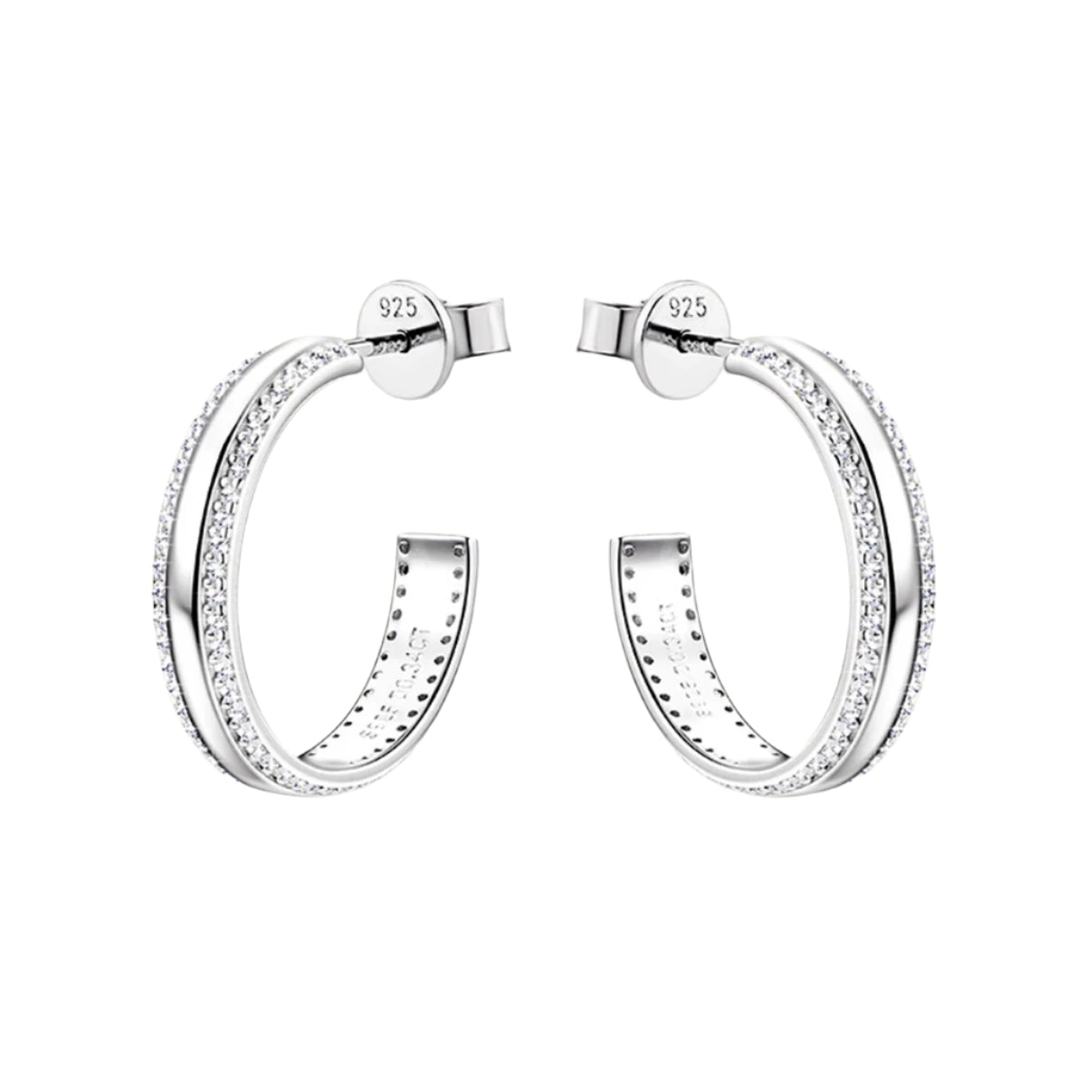 Sterling Silver Inlaid Moissanite C-Hoop Earrings
