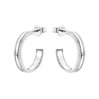 Sterling Silver Inlaid Moissanite C-Hoop Earrings