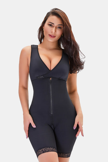 Black Full Size Lace Trim Shapewear with Zipper