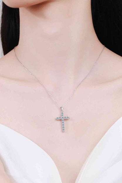 Moissanite Cross Pendant Chain Necklace around neck