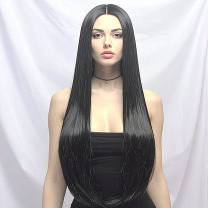 Goth Black Long Straight Wig 24"