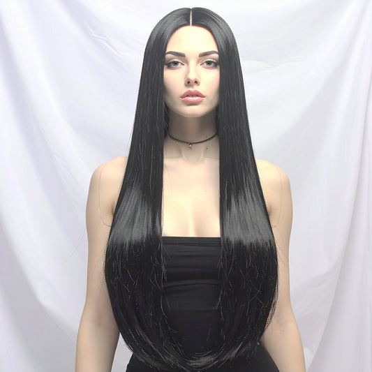 Goth Black Long Straight Wig 24"