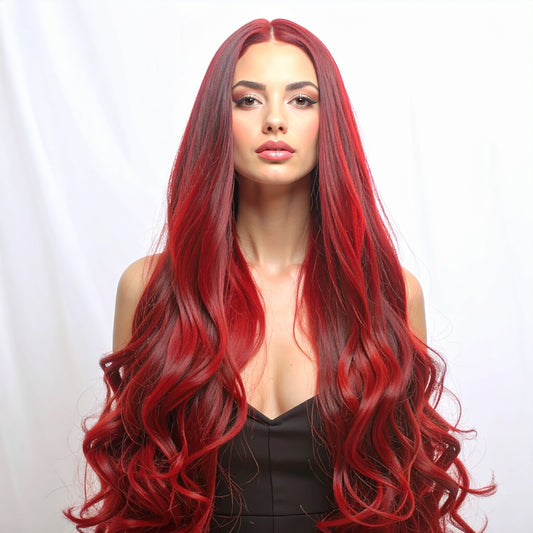 Red Synthetic Long Wavy Wig 24"