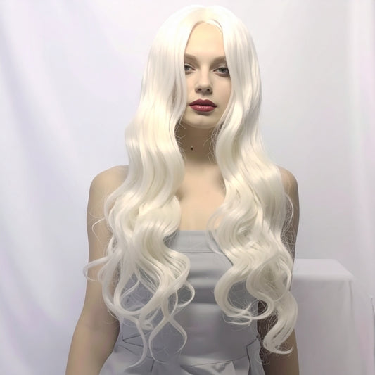 White Synthetic Long Wavy Wig 24"