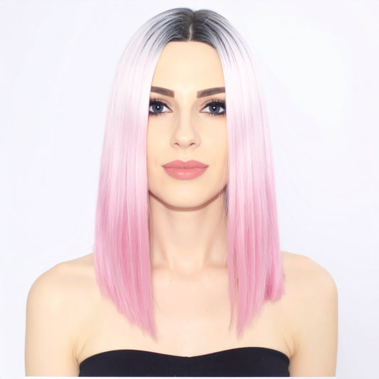 Pink Synthetic Mid-length Straight Wig 12"