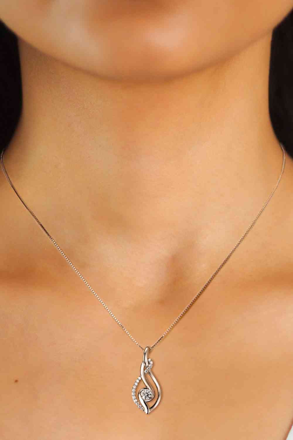 Moissanite 925 Sterling Silver Necklace around neck