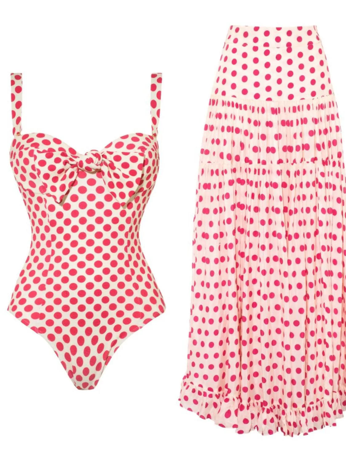 Pink Heart Printed One-Piece Swimwear and Skirt Set