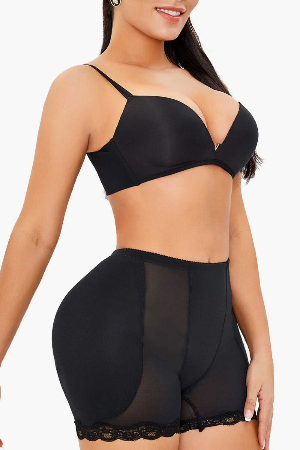 Black Full Size Scalloped Lace Trim Pull-On Shaping Shorts