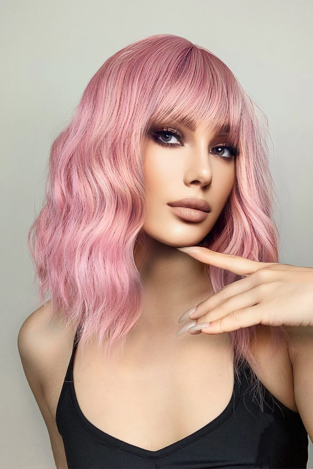 Pink Bobo Wave Synthetic Wigs 12''