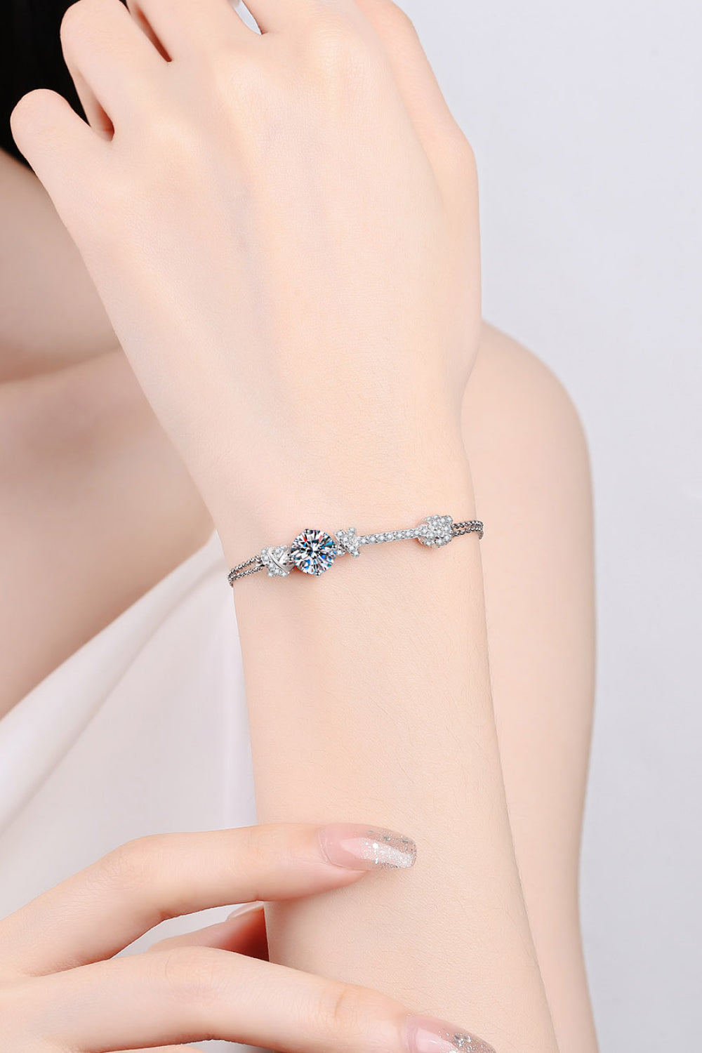 2 Carat Moissanite Sterling Silver Bracelet on wrist