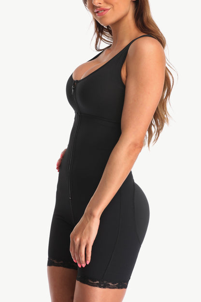 Black Full Size Zip-Up Lace Detail Shapewear