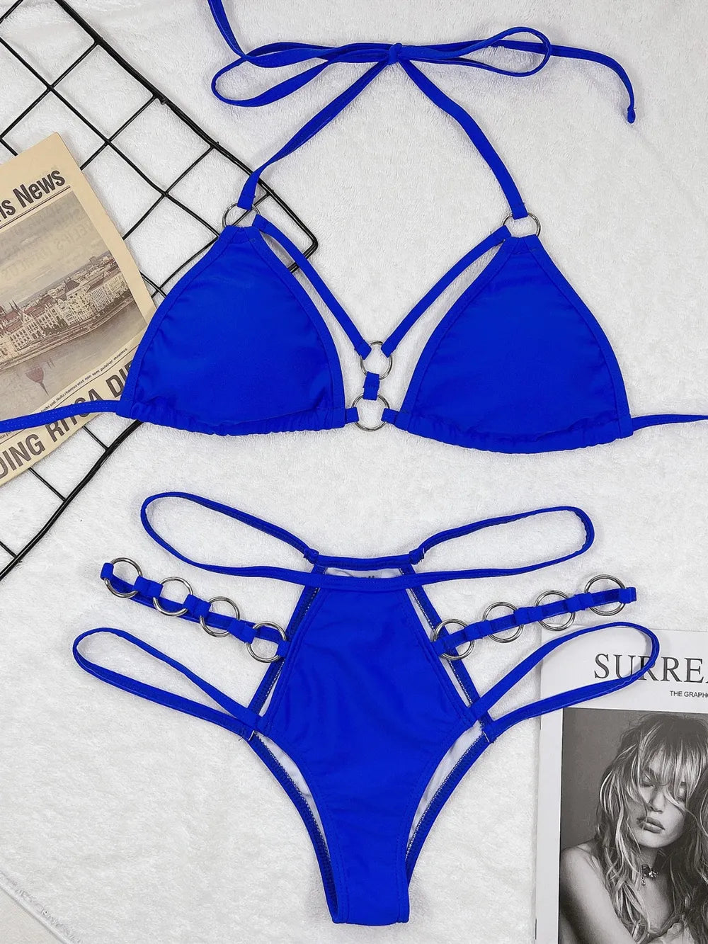 Royal Blue Classic Cutout Halter Neck Two-Piece Bikini Set