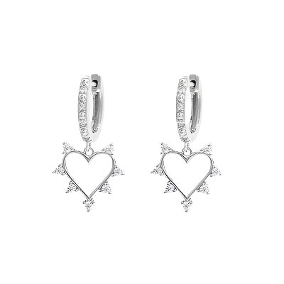 925 Sterling Silver Inlaid Zircon Heart Dangle Earrings