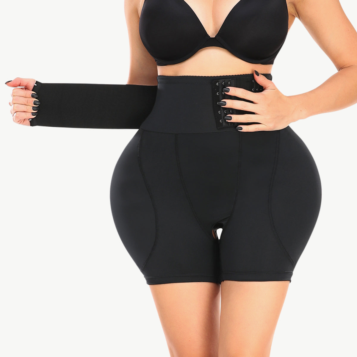 Black Full Size Removable Pad Shaping Shorts