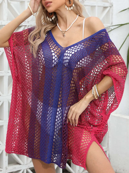 Electric Purple Rainbow Gradient Crochet Beach Cover Up