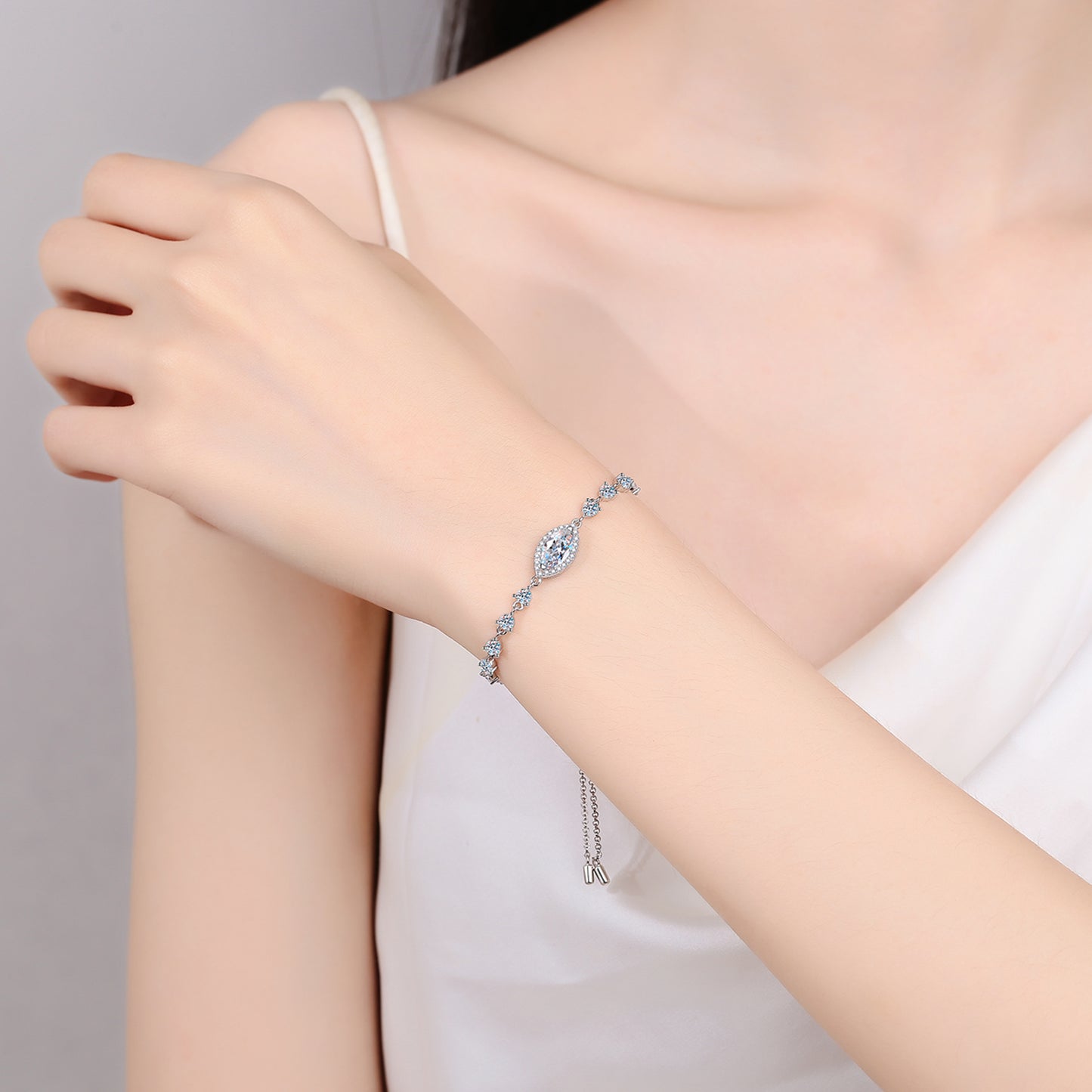 1 Carat Moissanite Sterling Silver Bracelet on wrist