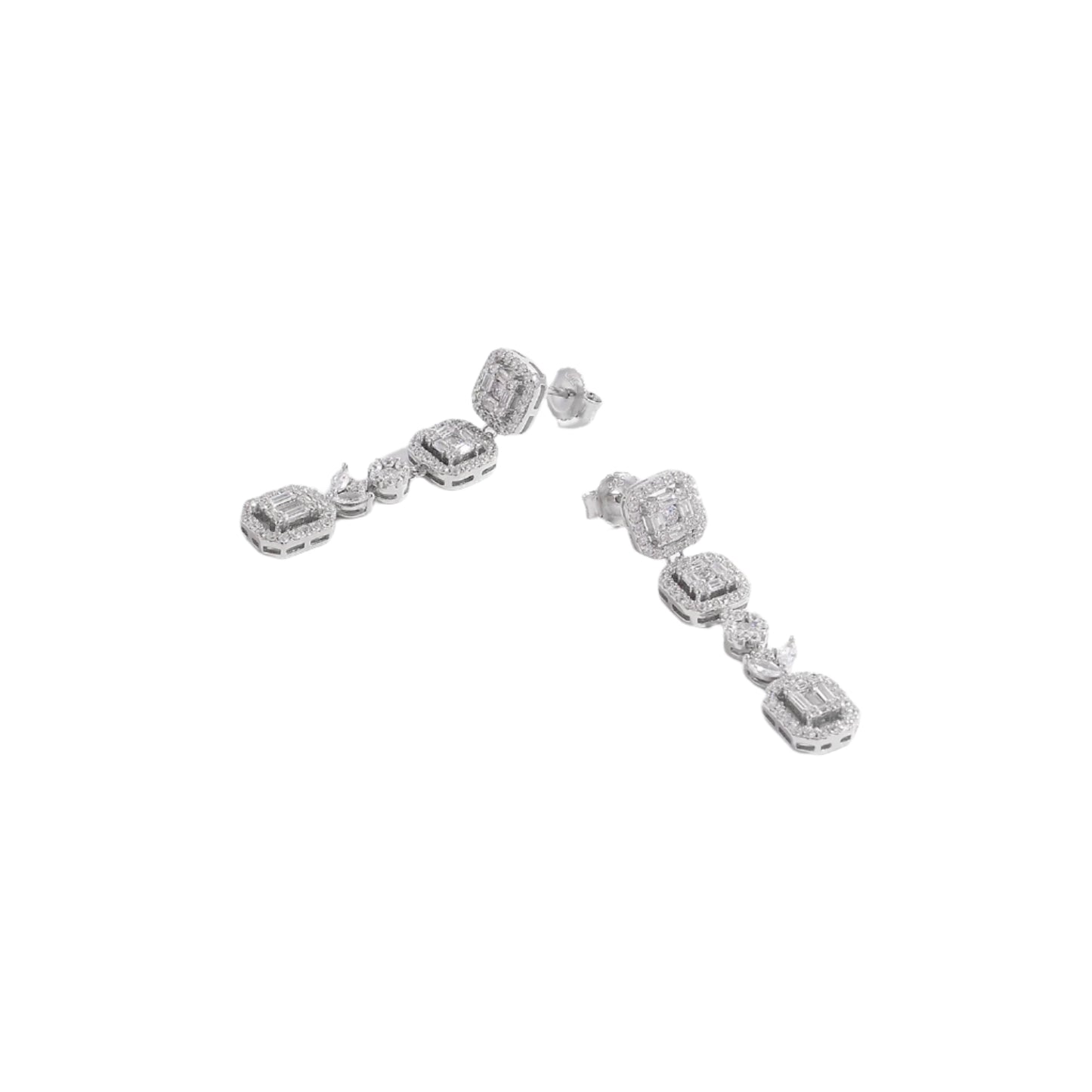 925 Sterling Silver Inlaid Zircon Geometric Dangle Earrings