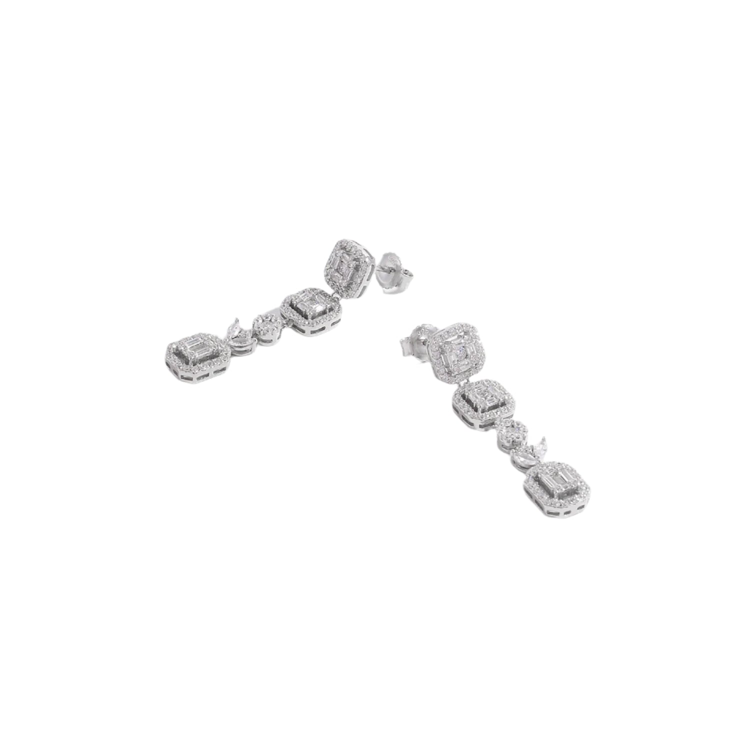 925 Sterling Silver Inlaid Zircon Geometric Dangle Earrings