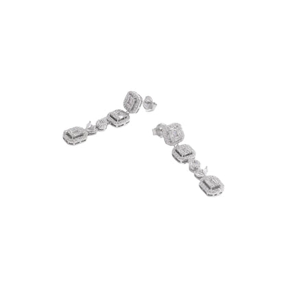 925 Sterling Silver Inlaid Zircon Geometric Dangle Earrings