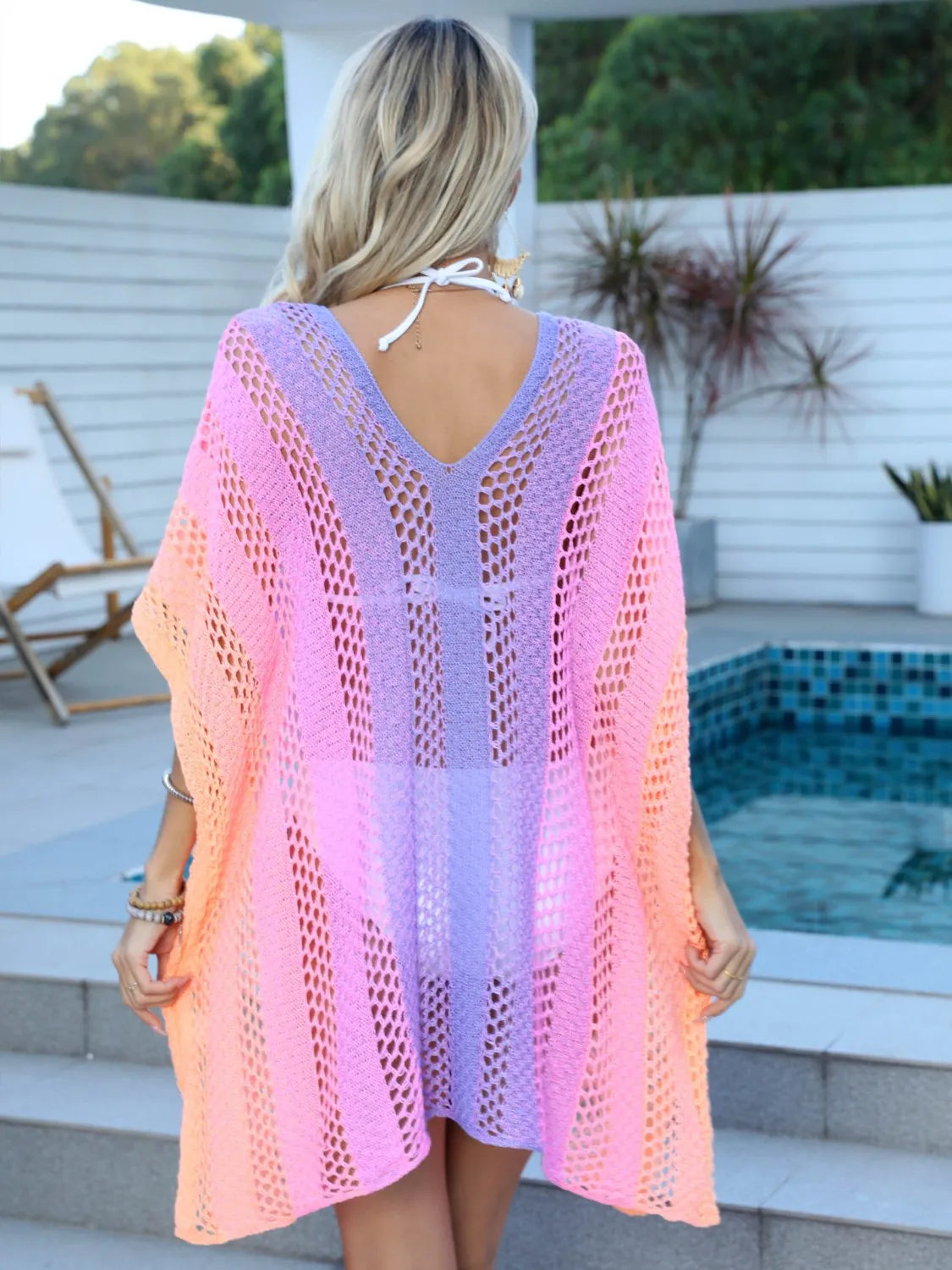 Blush Pink Rainbow Gradient Crochet Beach Cover Up