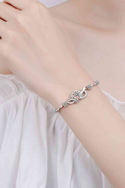 925 Sterling Silver Moissanite Rose Bracelet around wrist