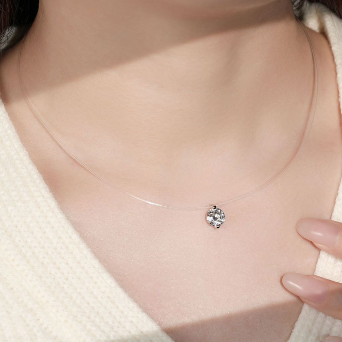 1 Carat Moissanite 925 Sterling Silver Necklace around neck