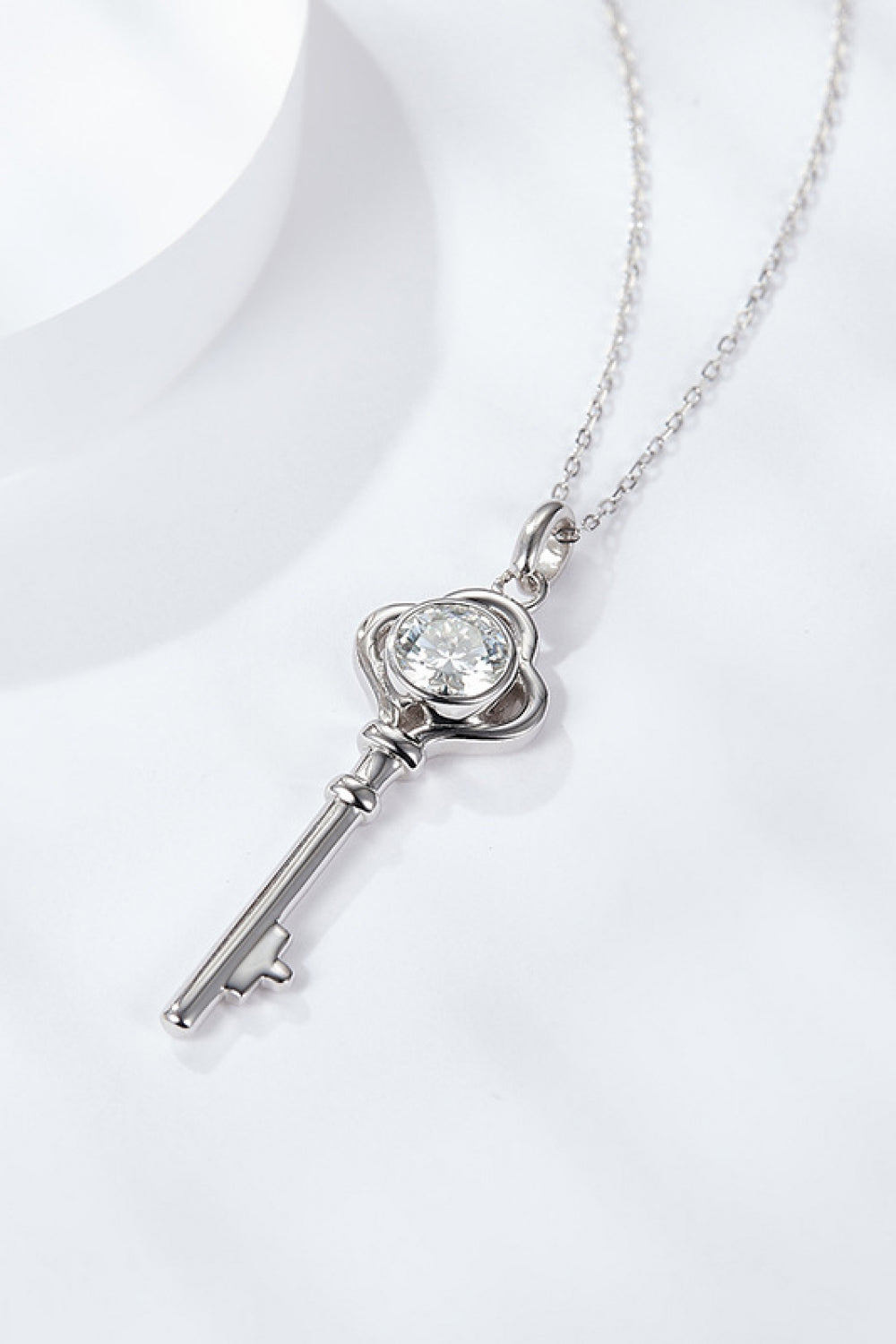 Sterling Silver 1 Carat Moissanite Key Pendant Necklace