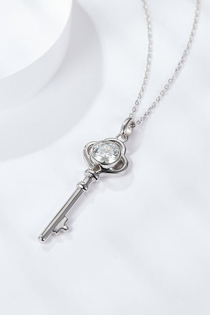 Sterling Silver 1 Carat Moissanite Key Pendant Necklace