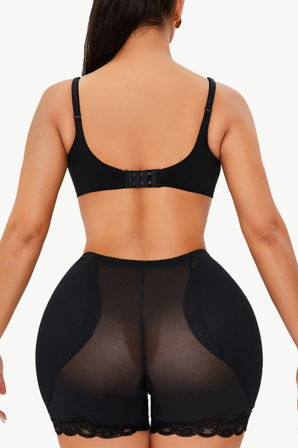 Black Full Size Scalloped Lace Trim Pull-On Shaping Shorts