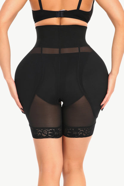 Black Full Size Breathable Lace Trim Shaping Shorts