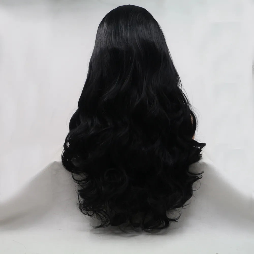 Lovely Long Black Synthetic Wavy Wig 24"