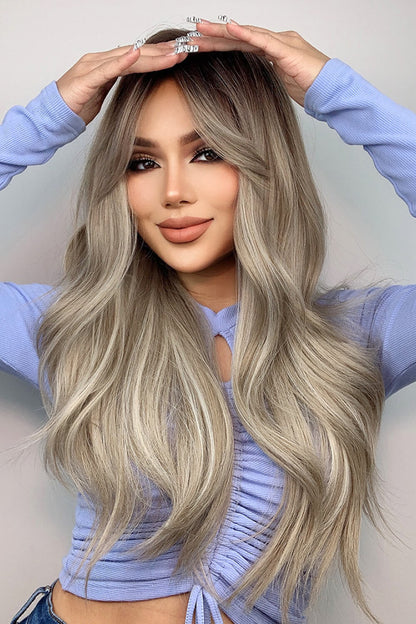 Ash Blonde Balayage Full Machine Long Wave Wigs 26''