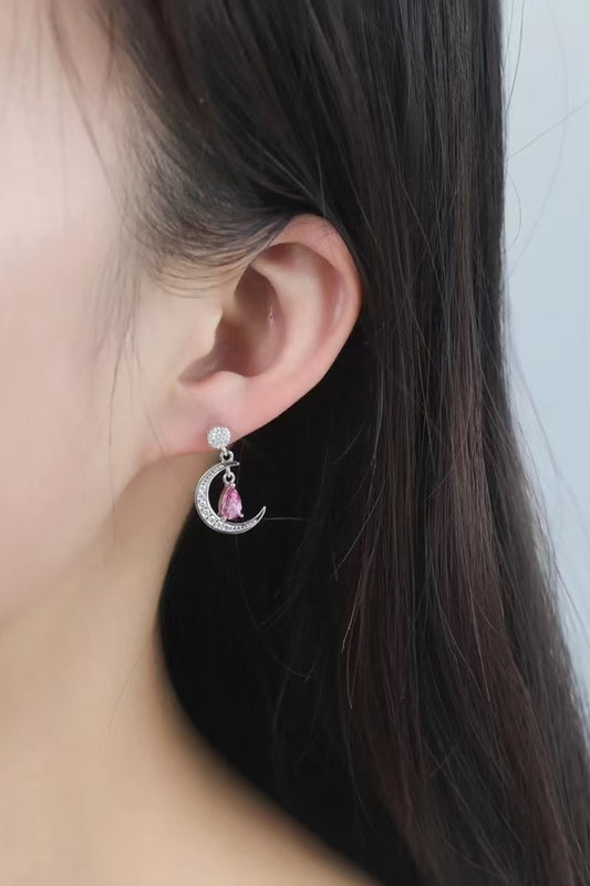 2 Carat Moissanite Sterling Silver Moon & Star Earrings on ears