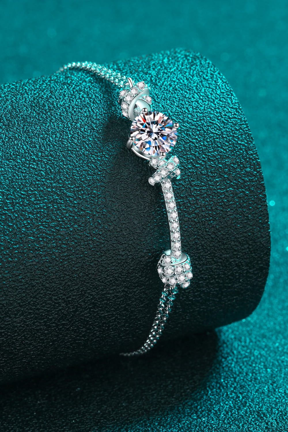 2 Carat Moissanite Sterling Silver Bracelet on display