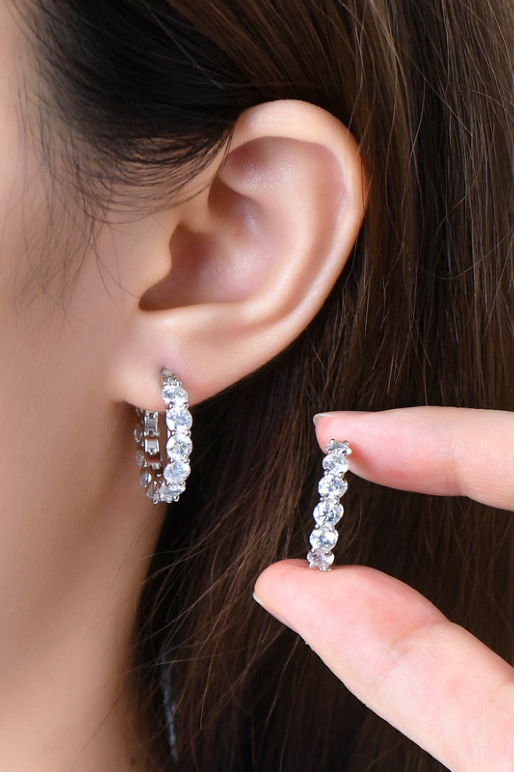 7.2 Carat Moissanite Sterling Silver Earrings on ears