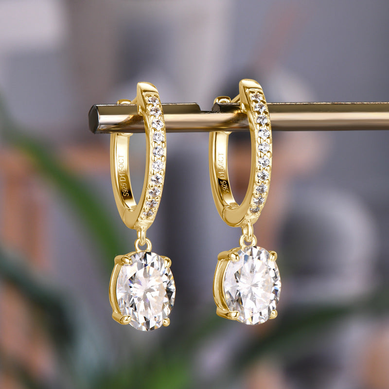3 Carat Moissanite 18K-gold-plated earrings on display