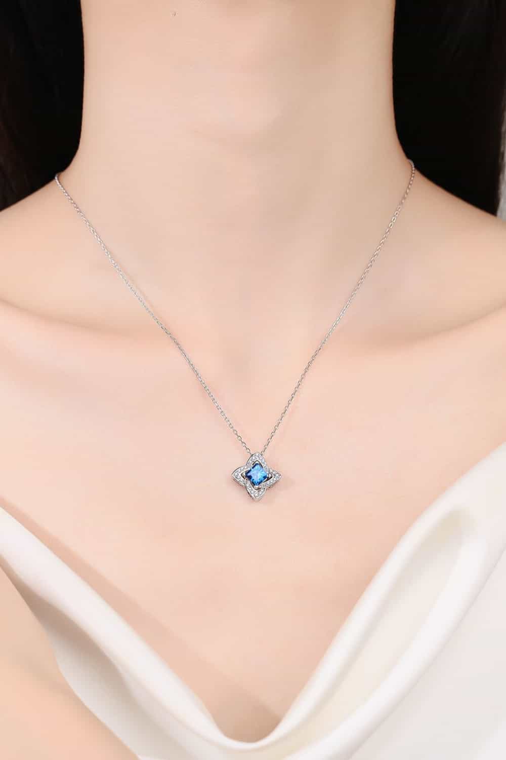1 Carat Moissanite Floral Pendant Necklace around neck