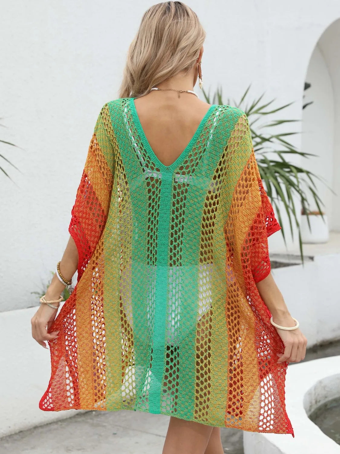 Green Rainbow Gradient Crochet Beach Cover Up