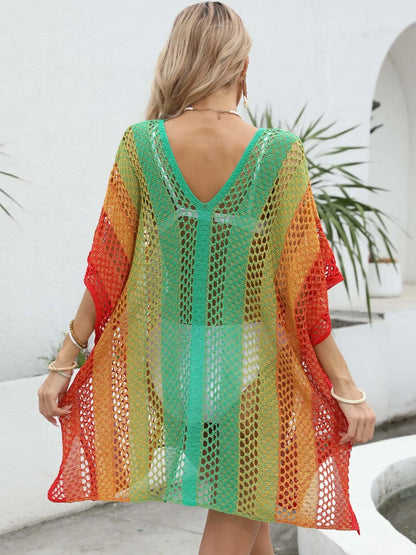Green Rainbow Gradient Crochet Beach Cover Up