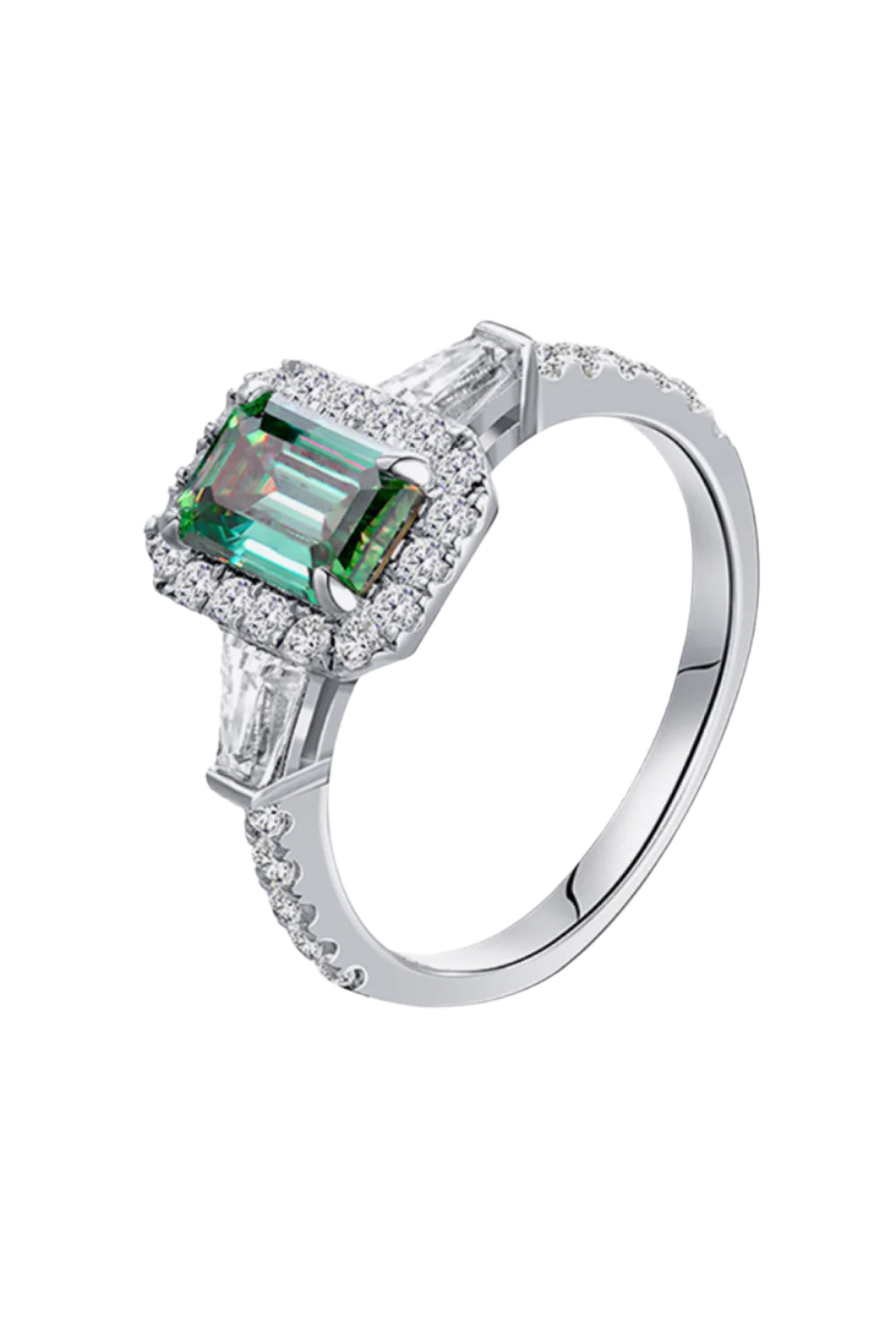 Green 1 Carat Moissanite 925 Sterling Silver Ring