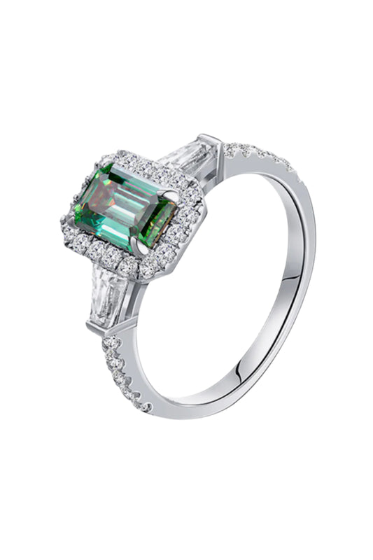 Green 1 Carat Moissanite 925 Sterling Silver Ring