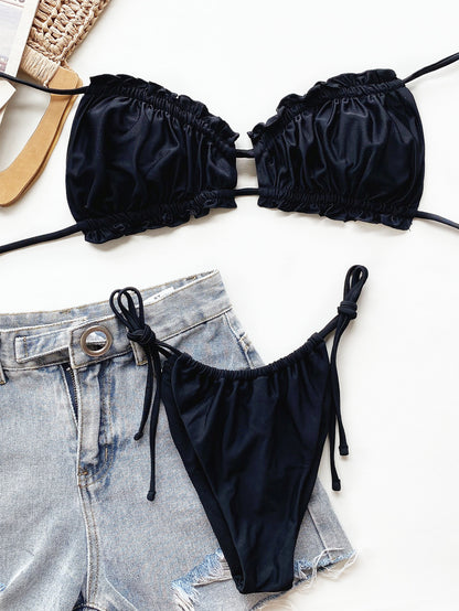 Black Frill Trill Halter Neck Bikini Set