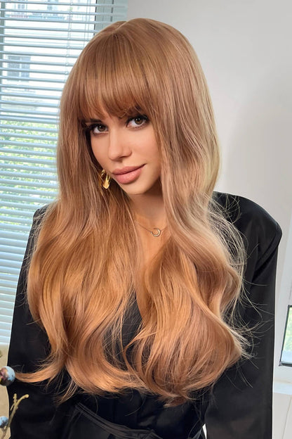 Strawberry Blonde Natural Wave Full Machine Synthetic Wigs 26"
