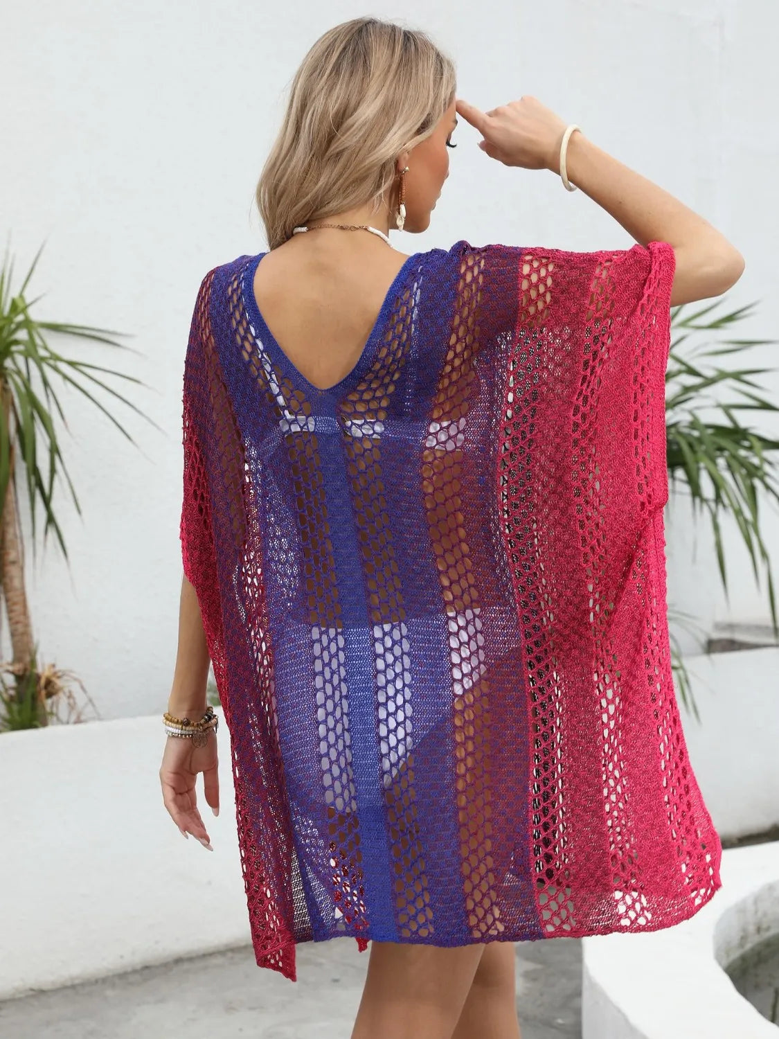 Electric Purple Rainbow Gradient Crochet Beach Cover Up